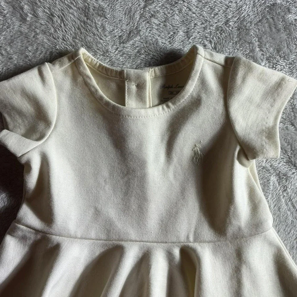 Ralph Lauren Baby Girls Cream Ribbed Cotton Blend Short Sleeve Dress 3M‎
